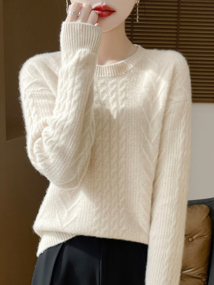 Damen Kurzpullover mit Zopfmuster, Rundhals und kaschmirähnlicher Weichheit Drune