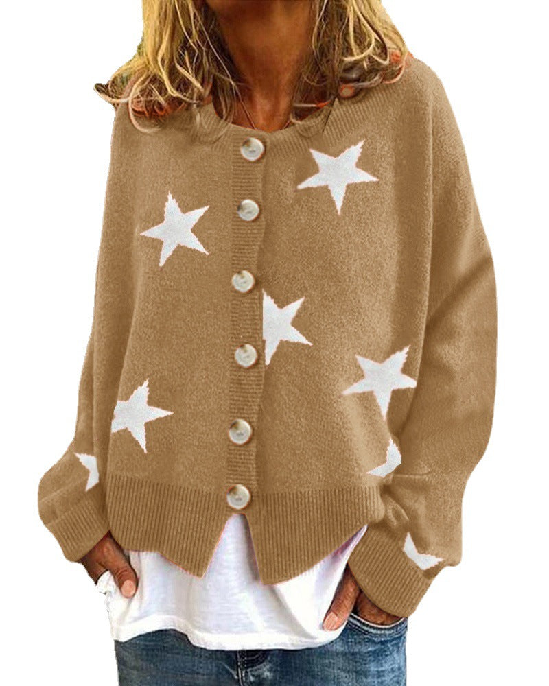 Damen Lockere Strickjacke mit Sternenmotiv Drune