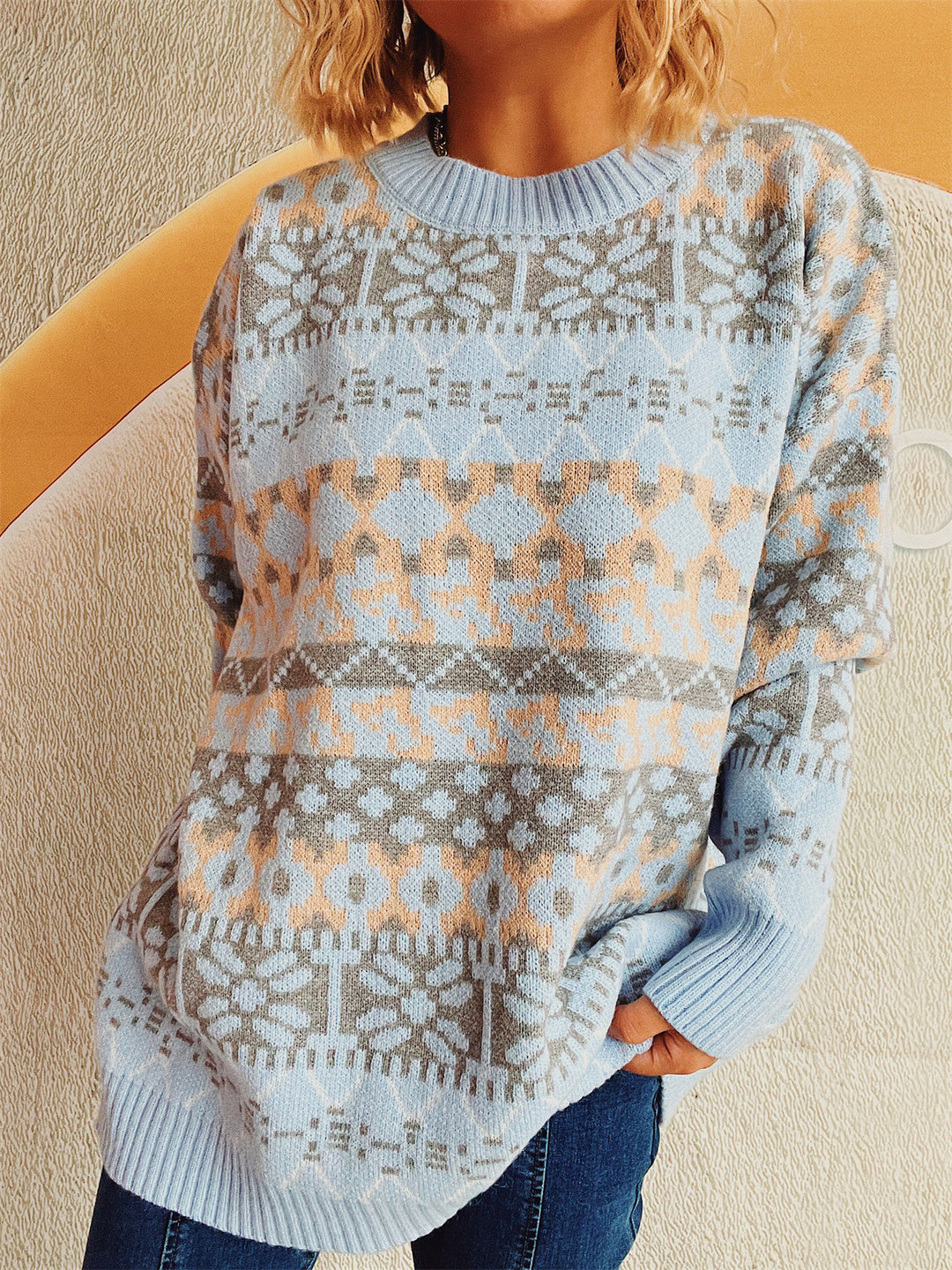 Damen gemütlicher Strickpullover mit winterlichem Muster und lässigem Schnitt Drune