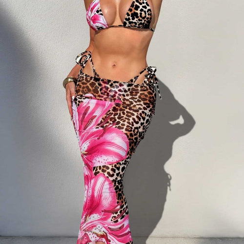 Damen Bikini-Set mit aufregendem Leoparden- und Blumenmuster Drune