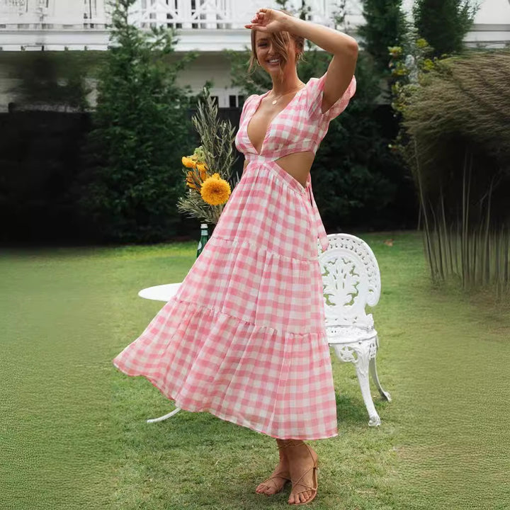 Damen Maxikleid mit Cut-Outs und voluminösen Puffärmeln Drune
