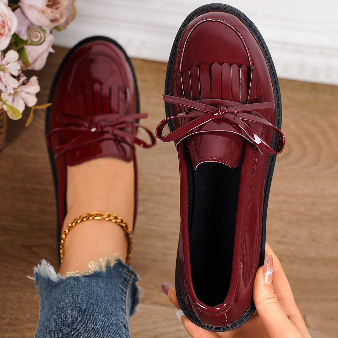 Damen Glänzende Tassel‑Loafer mit Fransen‑Quaste, robuster Profilsohle und gepolstertem Komfortfußbett Drune