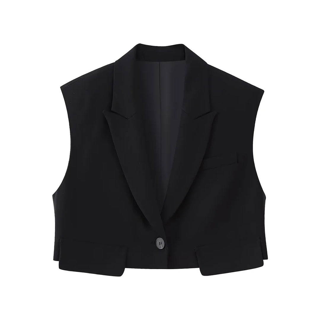 Damen nan taillierte Cropped-Weste mit Reverskragen und einreihigem Knopfverschluss Drune