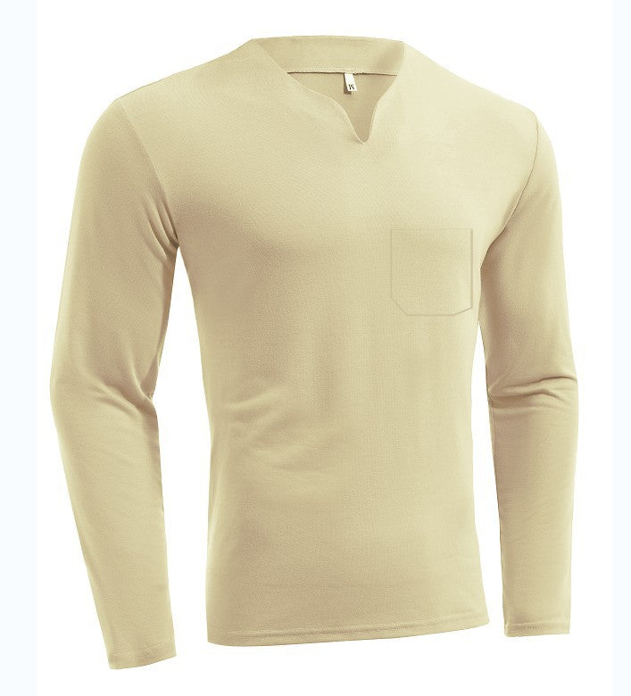 Herren nan Langarmshirt mit V-Ausschnitt Slim Fit Baumwollmix und elastischem Komfortbund Drune