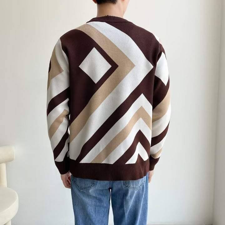 Herren Modischer Grobstrickpullover mit geometrischem Muster Drune 1787964731