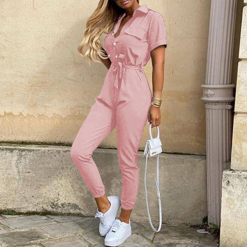 Damen Modischer Jumpsuit mit tailliertem Schnitt und praktischen Taschen Drune