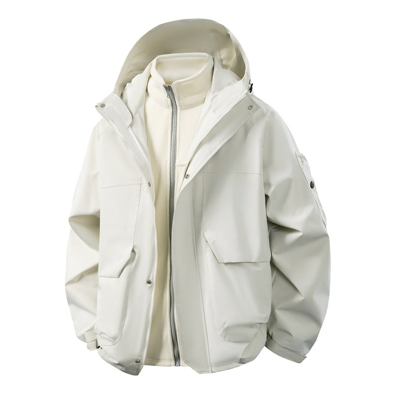 Unisex zweilagige Softshell-Parka mit herausnehmbarem Fleece-Innenlayer, Kapuze und Utility-Taschen Drune