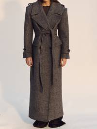 Damen Maxilanger Taillierter Wollmix-Mantel mit Wickelgürtel und großzügigem Reverskragen Drune