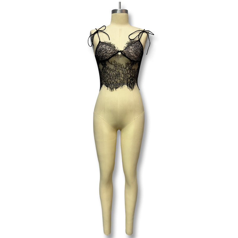 Damen Spitzenhemd mit verstellbaren Trägern und eleganter Ziernaht Drune