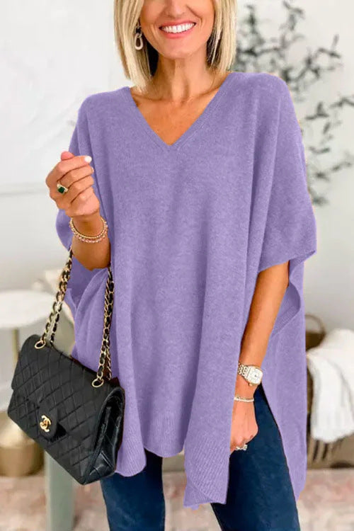 Damen V-Pullover mit asymmetrischem Schnitt und lässigem Fall Drune
