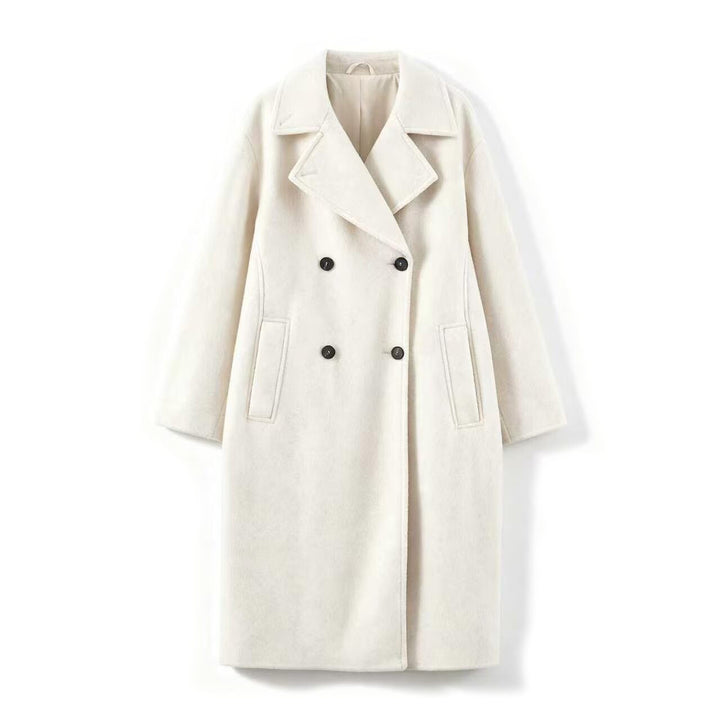 Damen Midilanger Wollmix-Doppelreihenmantel mit weitem Revers und Eingrifftaschen Drune