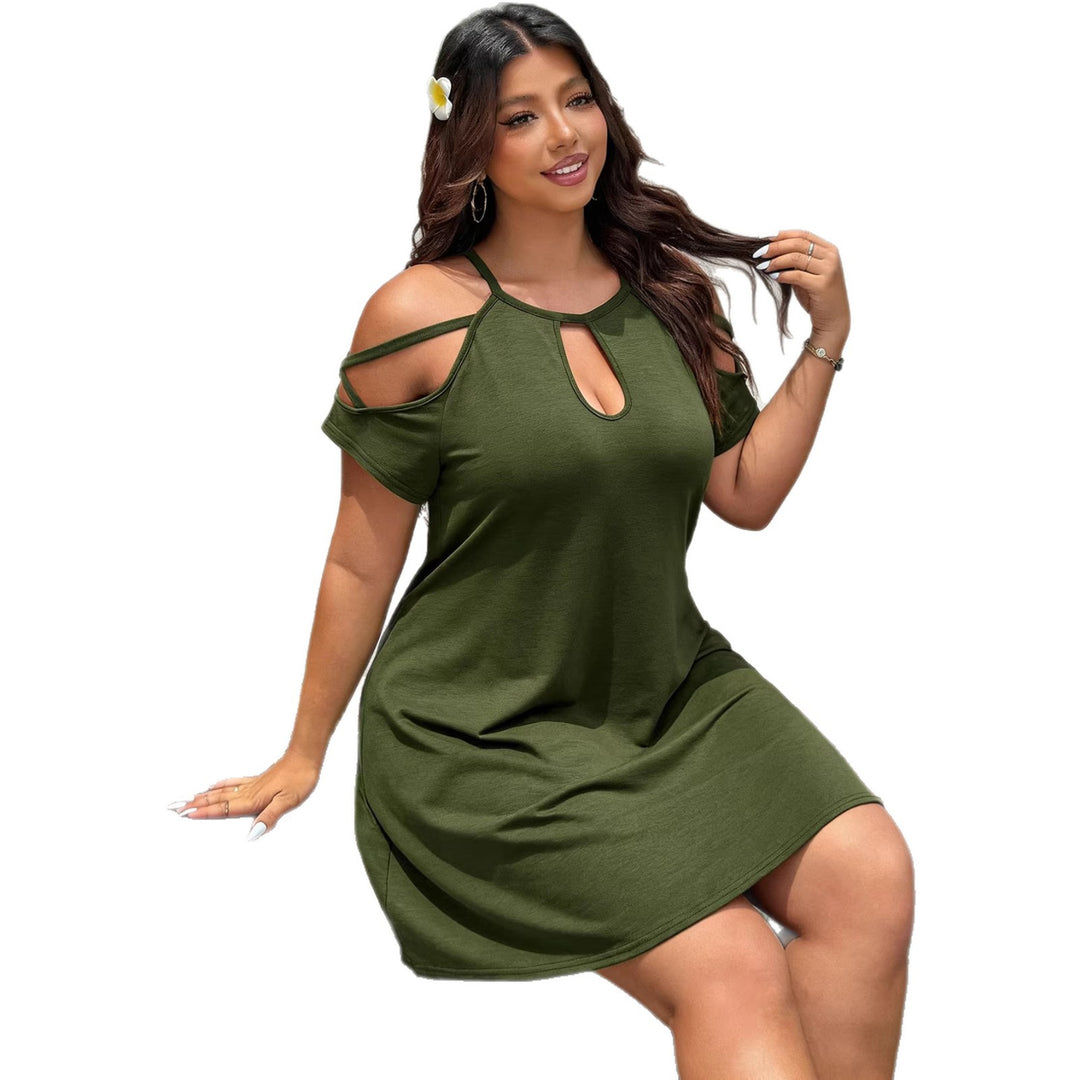Damen Freizeitlevelenkleid mit schulterfreien Ärmeln und modischem Schlitz Drune