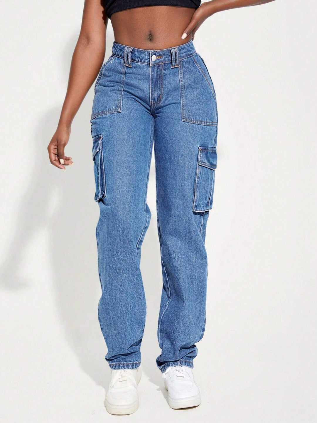 Damen Cargo-Jeans mit hohem Bund und praktischen Taschen Drune