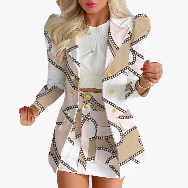 Damen Taillierter Doppelreihiger Blazer mit Puffärmeln und goldenen Zierknöpfen Drune