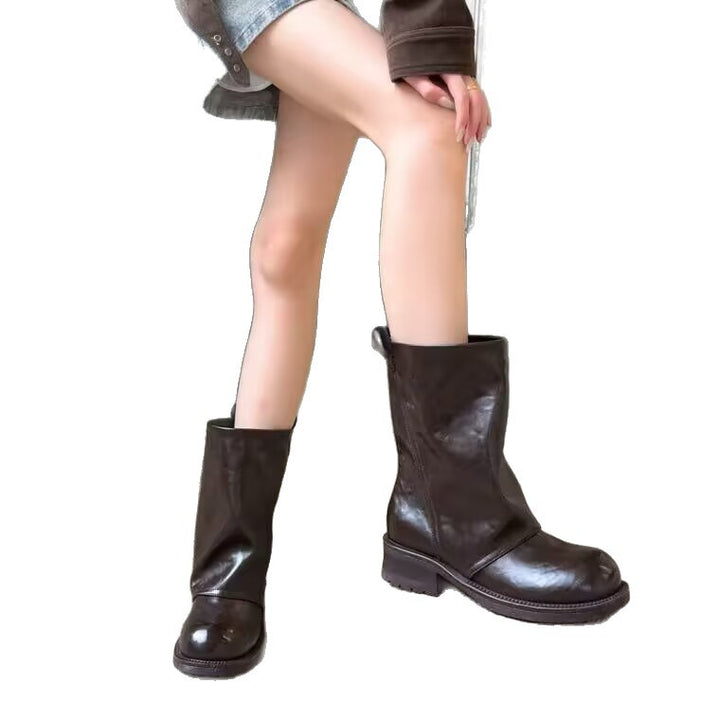 Damen Modische Stiefel mit Blockabsatz Drune