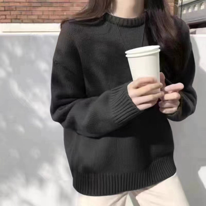 Damen kuscheliger Oversized Pullover mit Rundhalsausschnitt und vertrauter Strickstruktur Drune