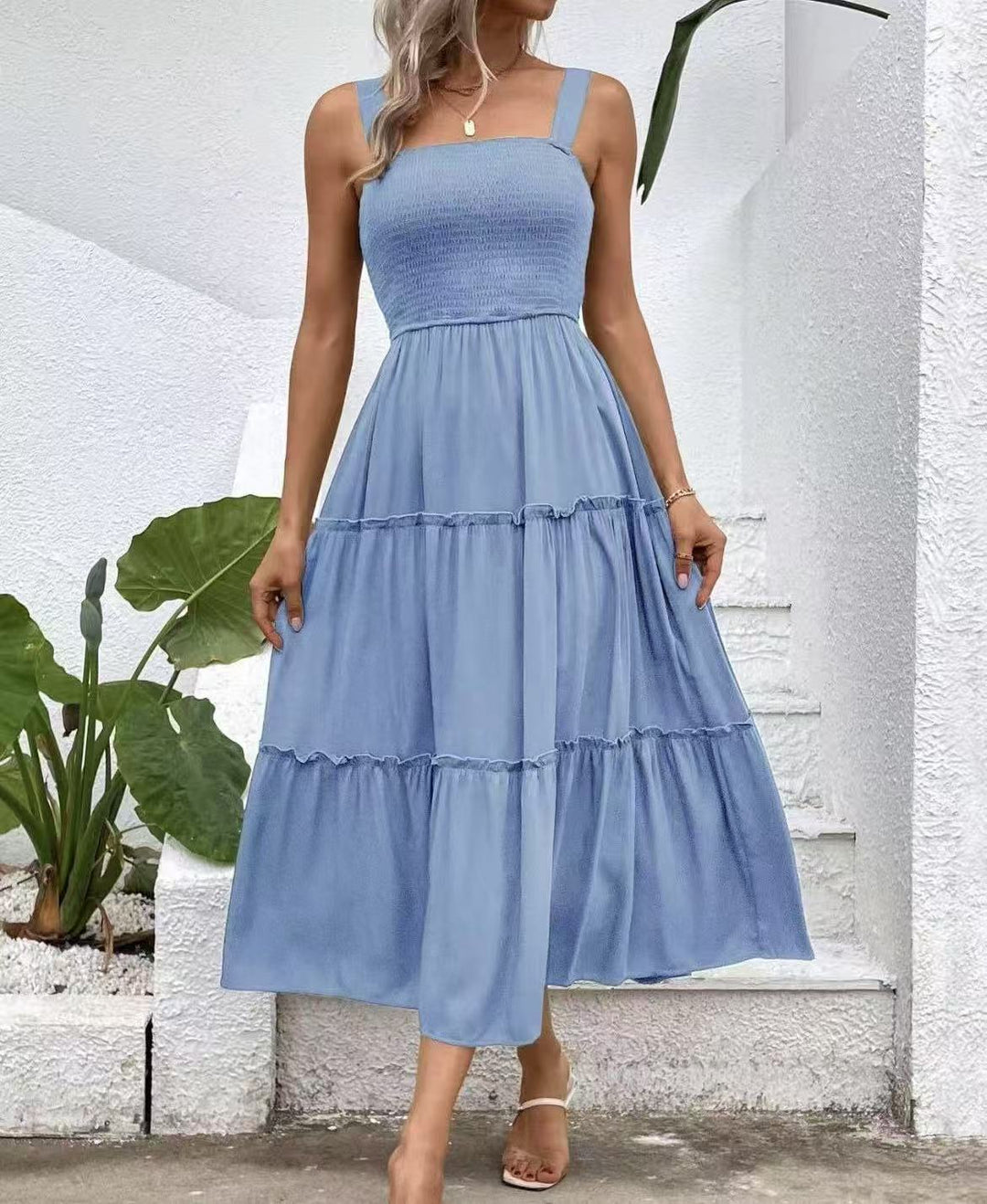 Damen Maxikleid mit elastischem Bustier und fließendem Rock Drune