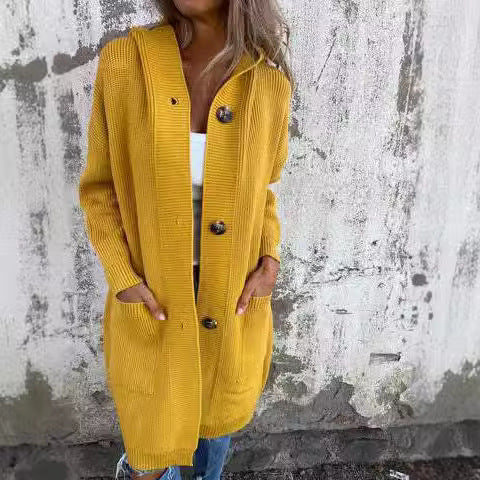 Damen Strickmantel mit praktischen Taschen und elegantem Knopfdesign Drune