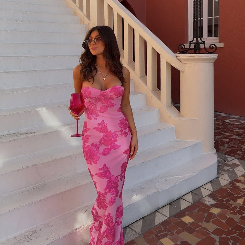 Damen elegantes Spitzen-Maxikleid mit herzförmigem Ausschnitt und fließendem Rüschendesign Drune