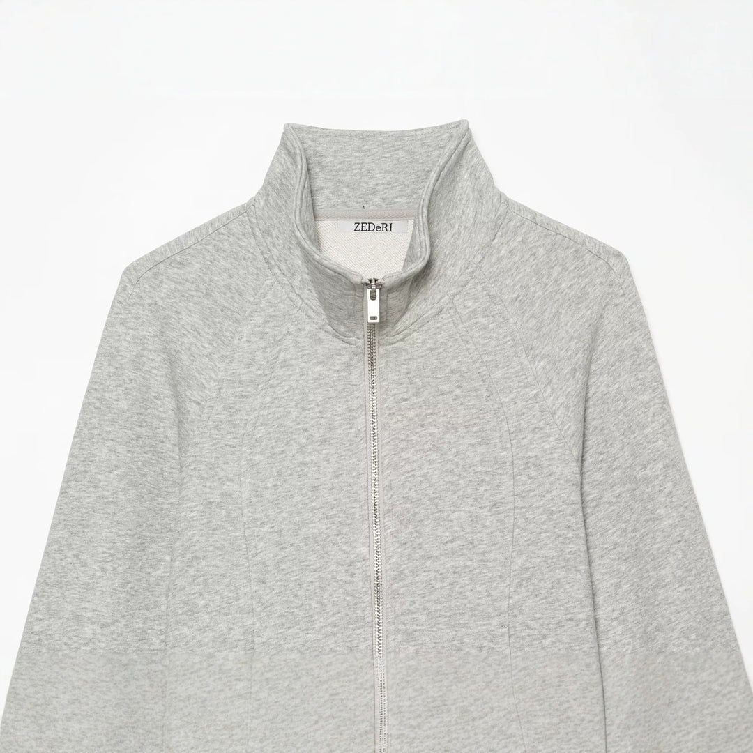 Damen Taillierter Sweatshirtcardigan mit durchgehendem Reißverschluss, Stehkragen und Raglanärmeln Drune