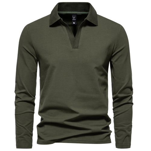 Herren Langarm-Poloshirt mit offenem V-Ausschnitt und Kentkragen Drune