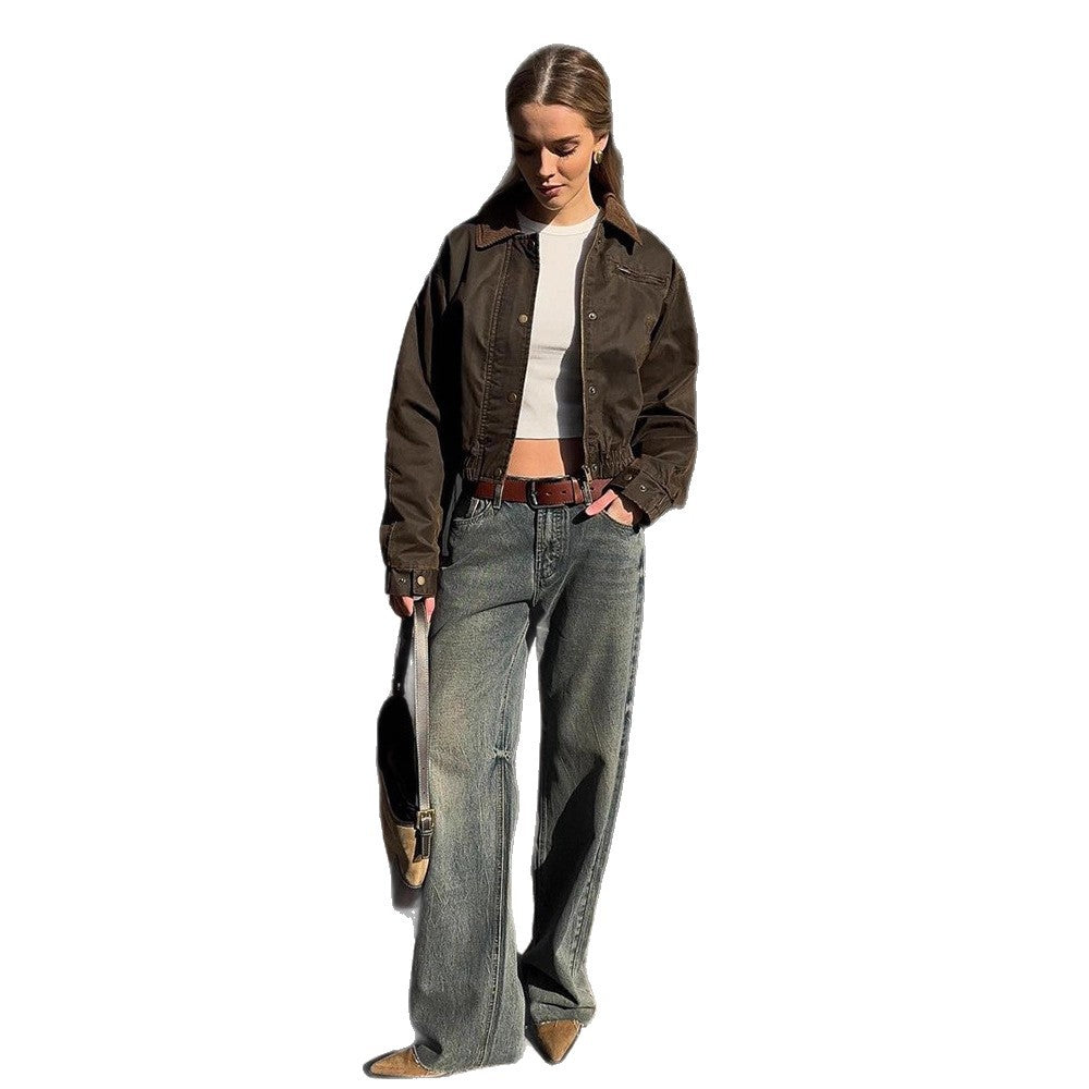 Damen Kunstlederjacke mit attraktivem Leopardenmuster und elastischem Bund Drune