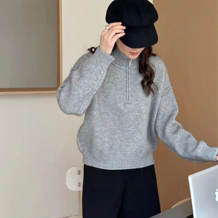 Damen lässiger Pullover mit kurzem Reißverschluss und entspannter Passform Drune