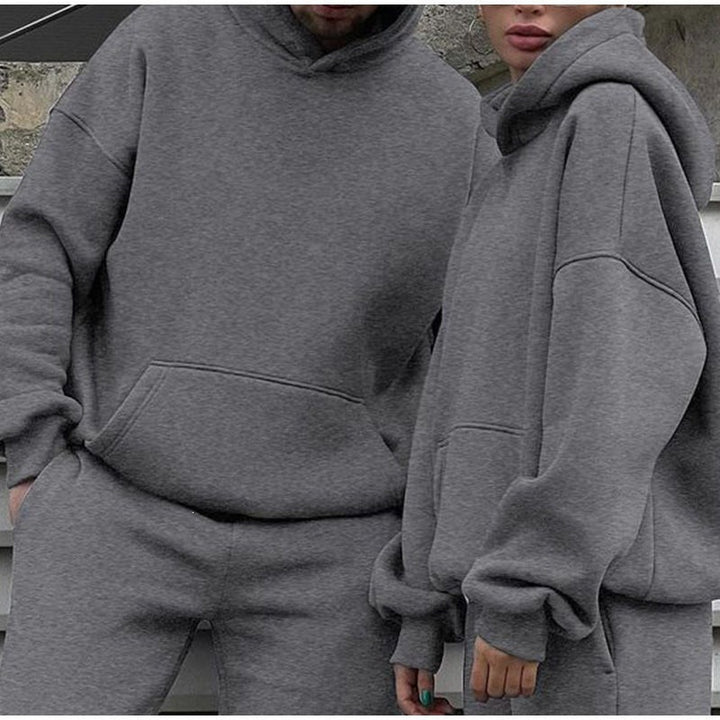 Unisex Oversize-Kapuzenpullover mit Kängurutasche und weiter Jogginghose aus French Terry Drune