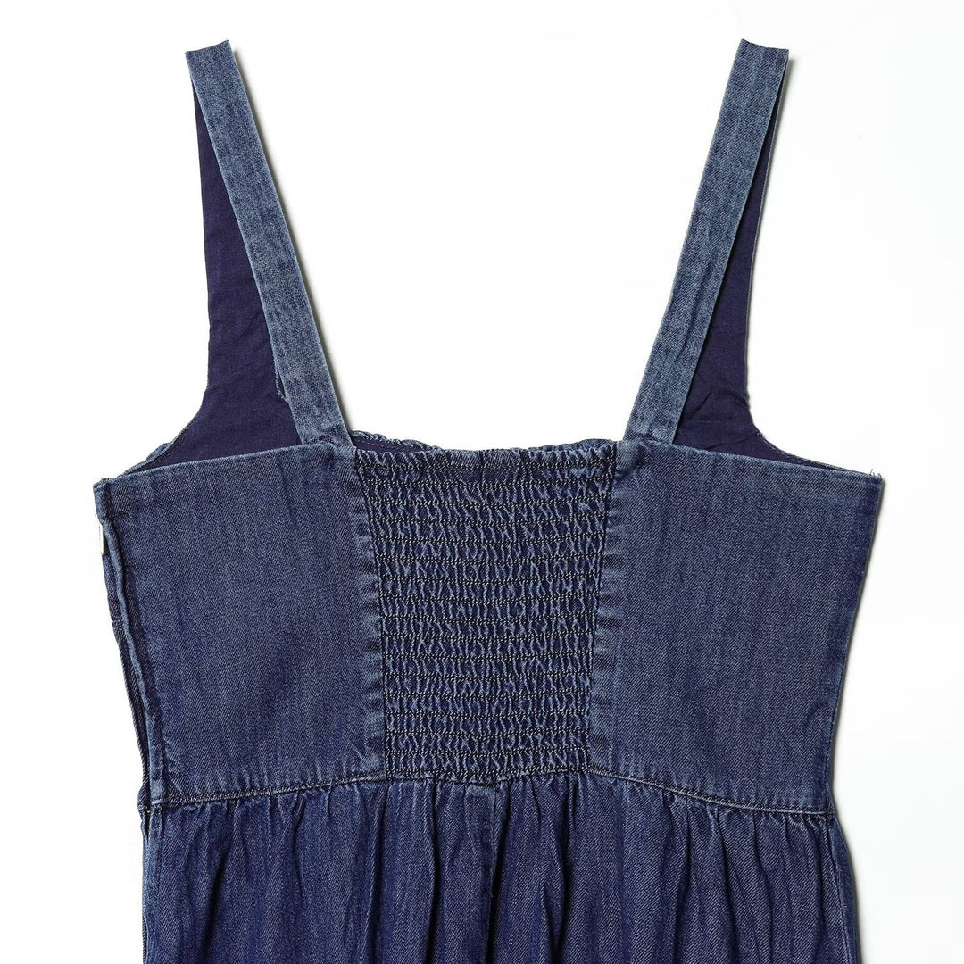 Damen Jeans Maxikleid mit romantischem Schnitt und Rüschendetails Drune