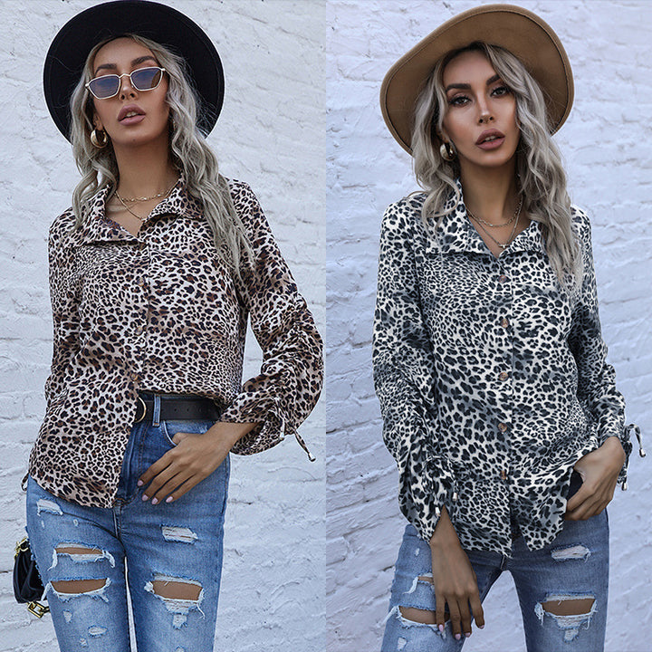 Damen Viskose-Hemdbluse mit Leoprint, Knotenärmeln und lockerer Silhouette Drune