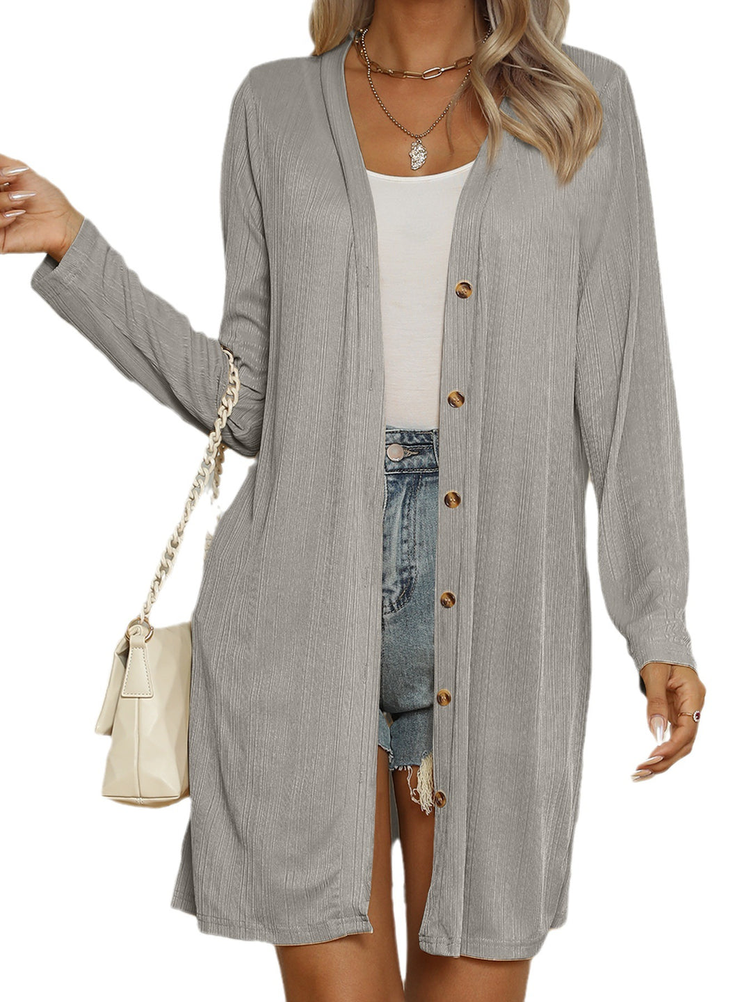 Damen Langarm-Cardigan mit Knopfdetails und strukturiertem Design Drune