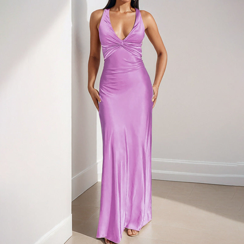 Damen Maxikleid mit elegantem Wickeldetail und fließendem Satinmaterial Drune