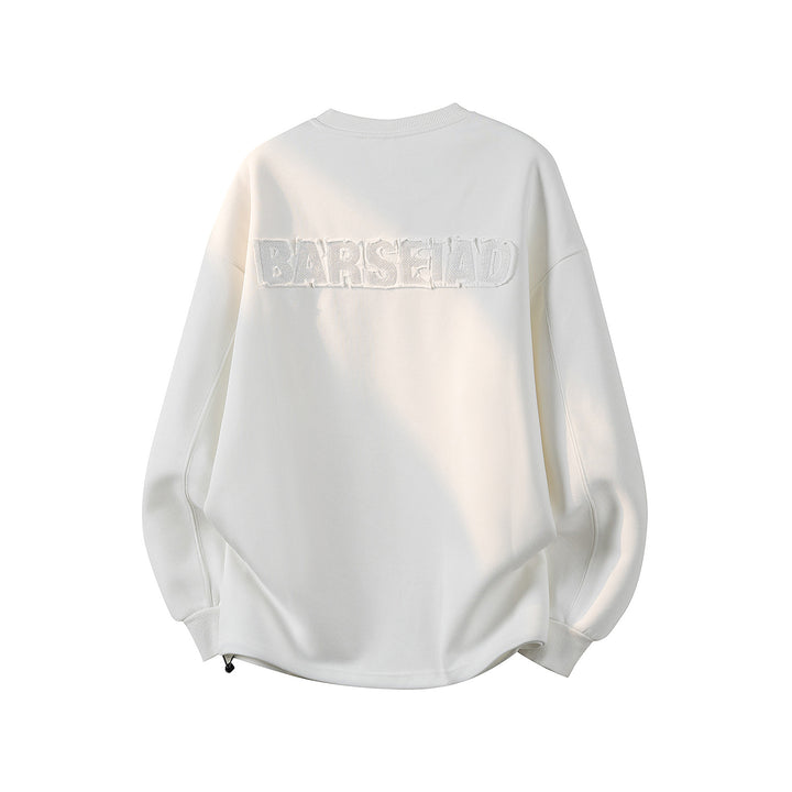 Damen Oversize-Sweatshirt mit gesticktem Schriftzug, abgerundetem Saum & überschnittener Schulter Drune