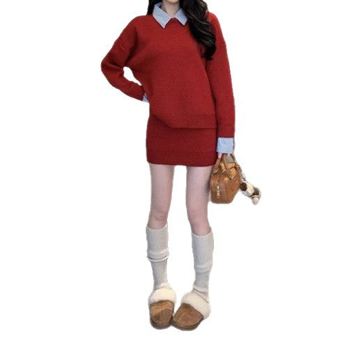 Damen modischer Strickpullover mit Hemdansatz und weitem Schnitt Drune
