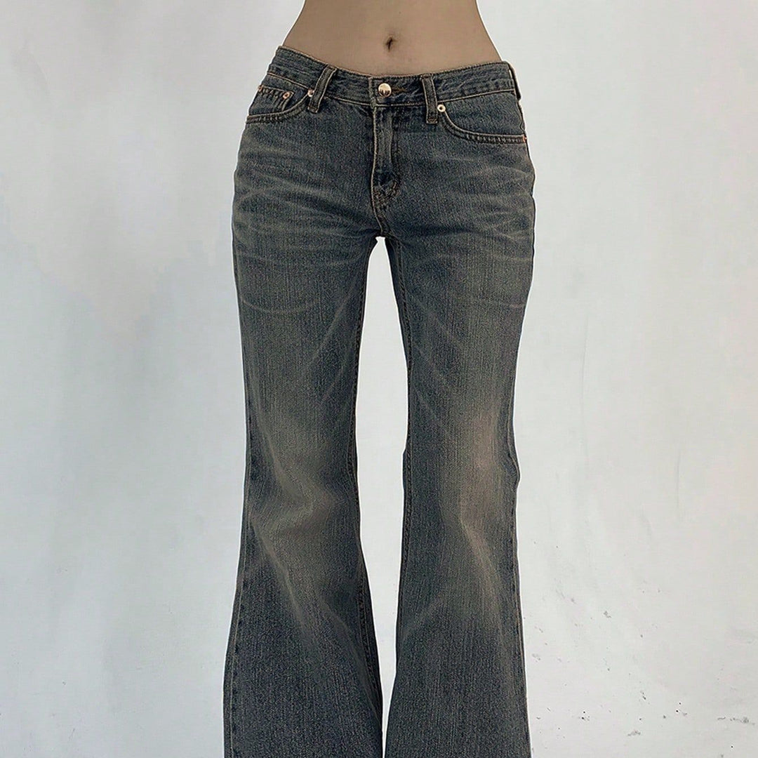 Damen Flared Jeans mit hohem Bund und leichtem Used-Look Drune