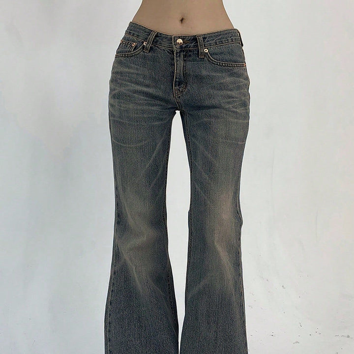 Damen Flared Jeans mit hohem Bund und leichtem Used-Look Drune