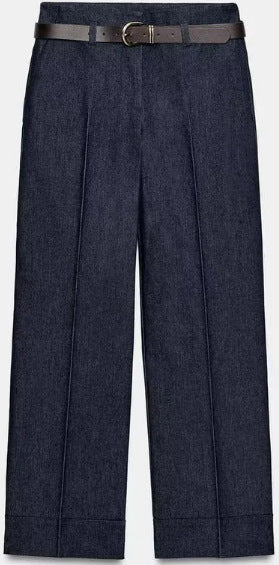 Damen Weite High‑Waist Palazzohose mit vertikalem Streifenmuster und elastischem Bund Drune