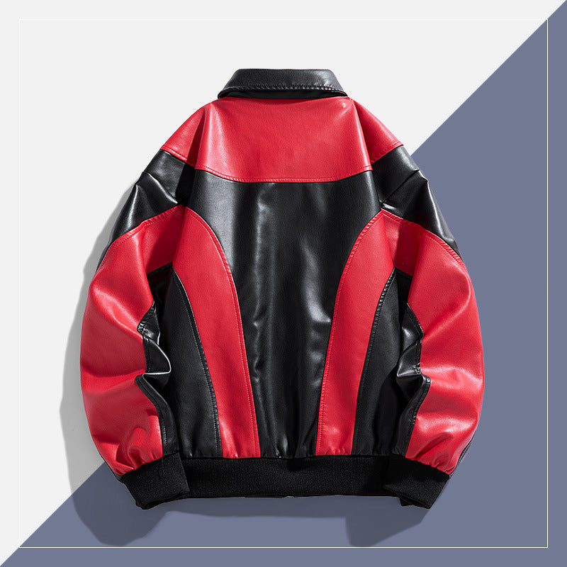 Herren Moderne Lederjacke mit Farbblockdesign Drune