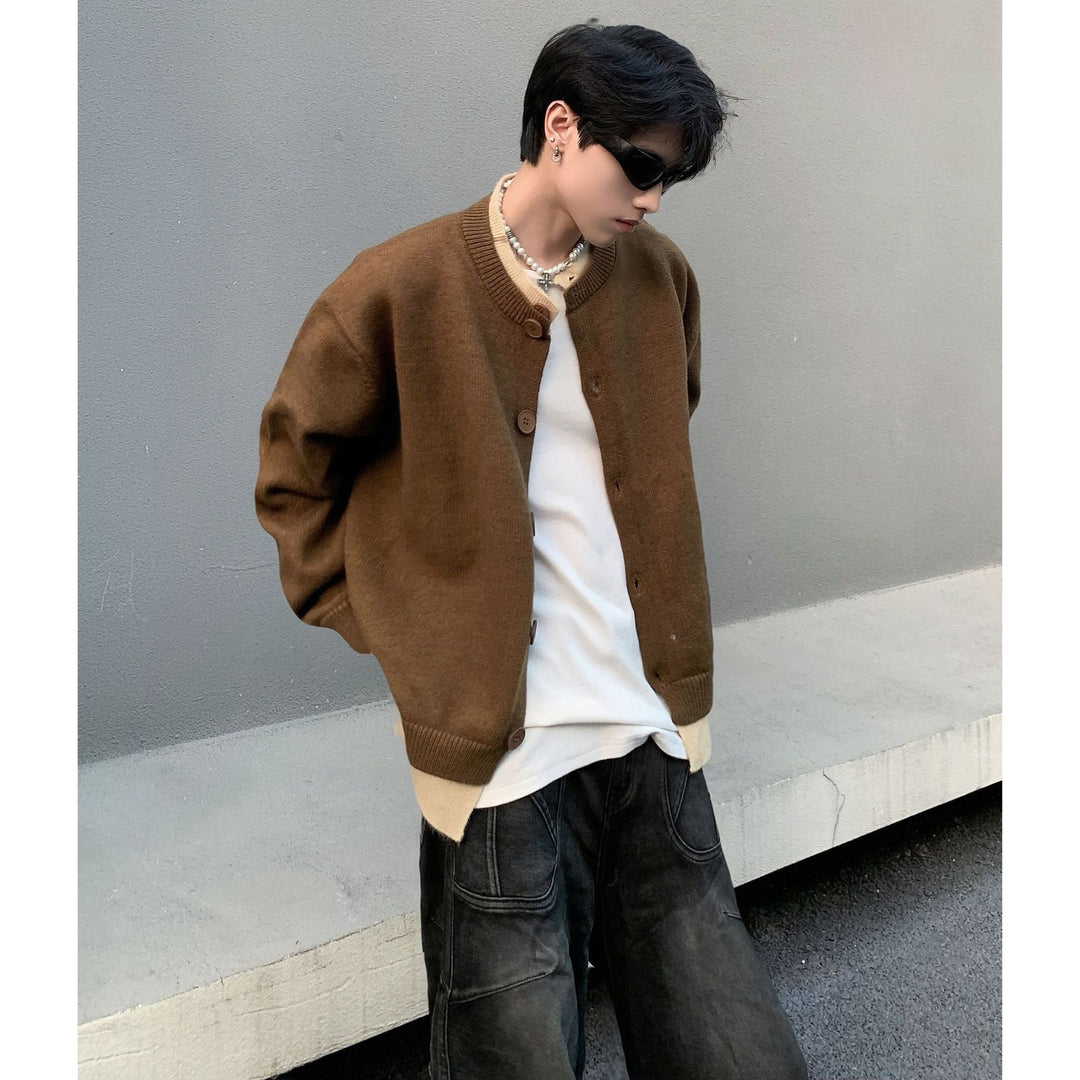 Herren Modische Strickjacke mit Knöpfen und kontrastierenden Ärmeln Drune