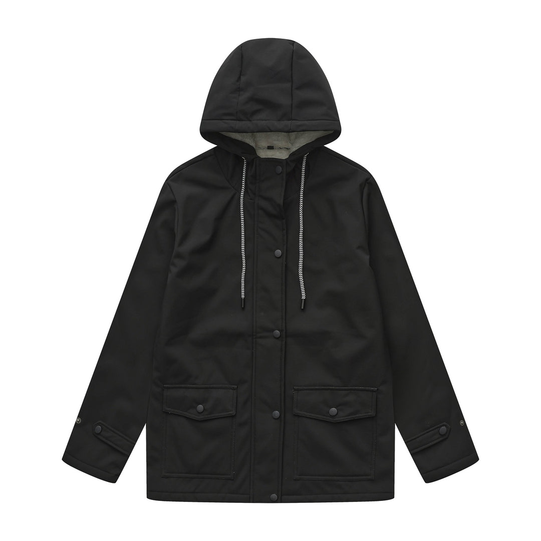 Damen nan wasserabweisender Parka mit Kapuze, fleecegefütterter Innenseite und großen Pattentaschen Drune