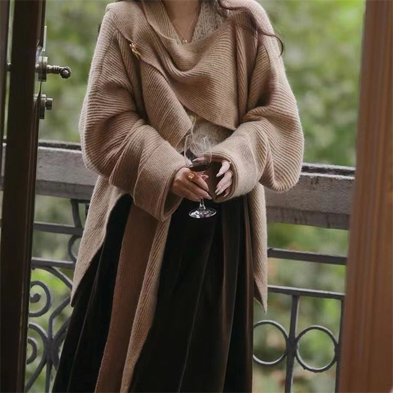 Damen Grobstrickpullover mit asymmetrischem Schnitt und voluminösen Ärmeln Drune