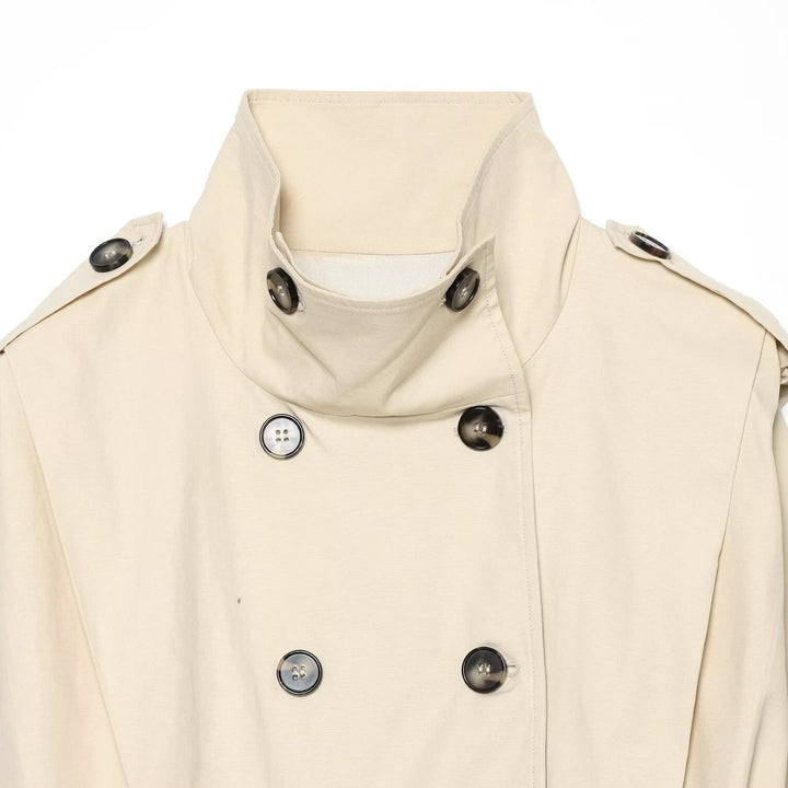 Damen Cropped Doppelreihiger Trench‑Blouson mit hohem Stehkragen, Schulterklappen und elastischem Saum Drune