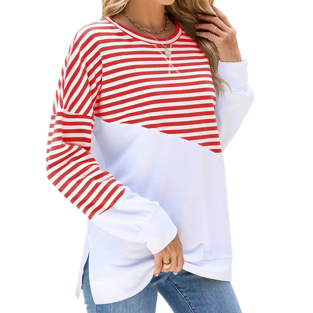 Damen lässiges Sweatshirt mit gestreiftem Design und abgesetztem Saum Drune