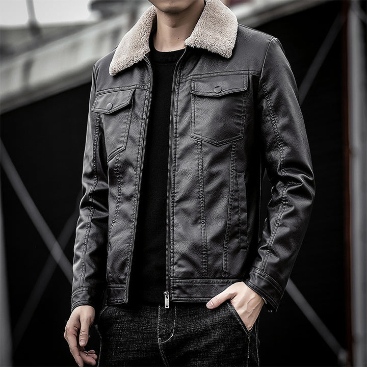 Herren Pilotenblouson aus Lederoptik mit Teddykragen und Utility‑Details Drune
