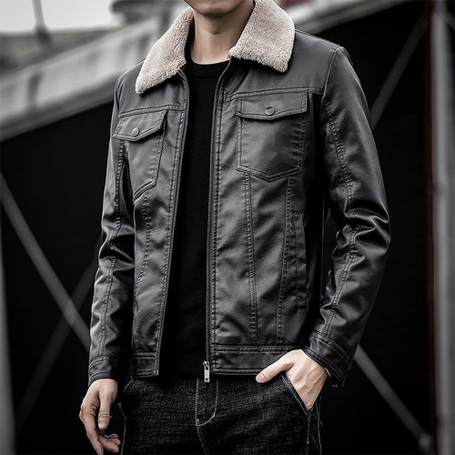 Herren Pilotenblouson aus Lederoptik mit Teddykragen und Utility‑Details Drune