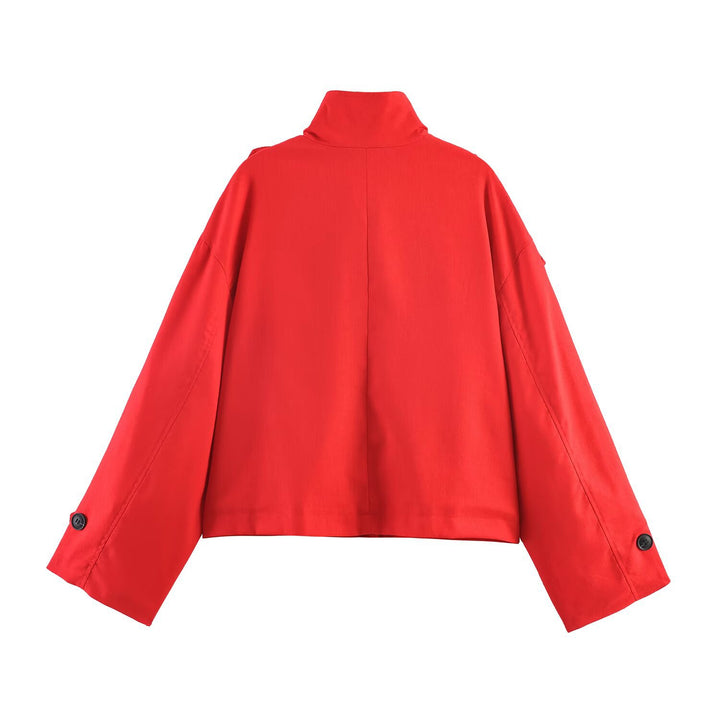 Damen Kurz geschnittene Oversize-Trenchjacke mit Stehkragen und Schulterklappen Drune