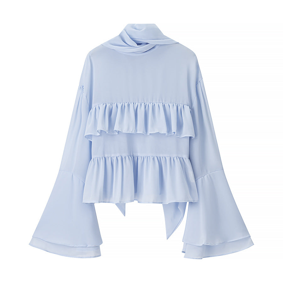 Damen elegante leichte Bluse mit Rüschenelementen Drune