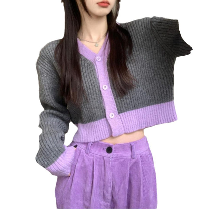 Damen cropped Strickjacke mit kontrastierendem Muster Drune