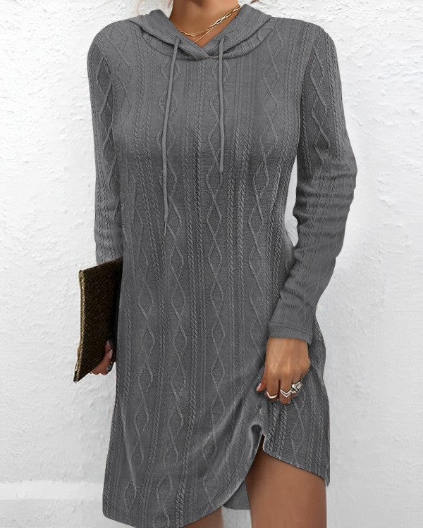 Damen Lässiges Strickkleid mit Kapuze Drune