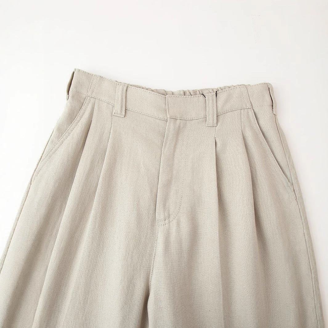 Damen elegante weite Anzughose mit Faltenwurf und hohem Bund Drune